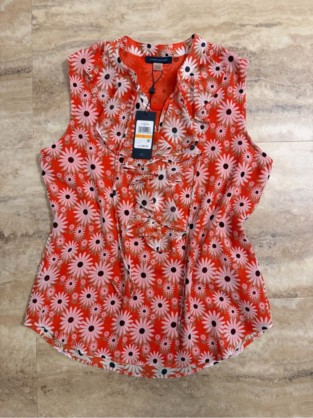 Tommy Hilfiger Orange and white Daisy Ruffle Sleeveless Camisole NWT